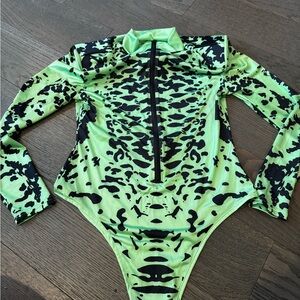 Neon Green and Black Bodysuit for Rave Festival Outfit